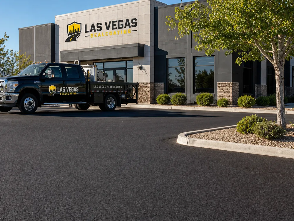 Commercial parking lot after paving with crisp curb edges and a uniform surface ready for striping